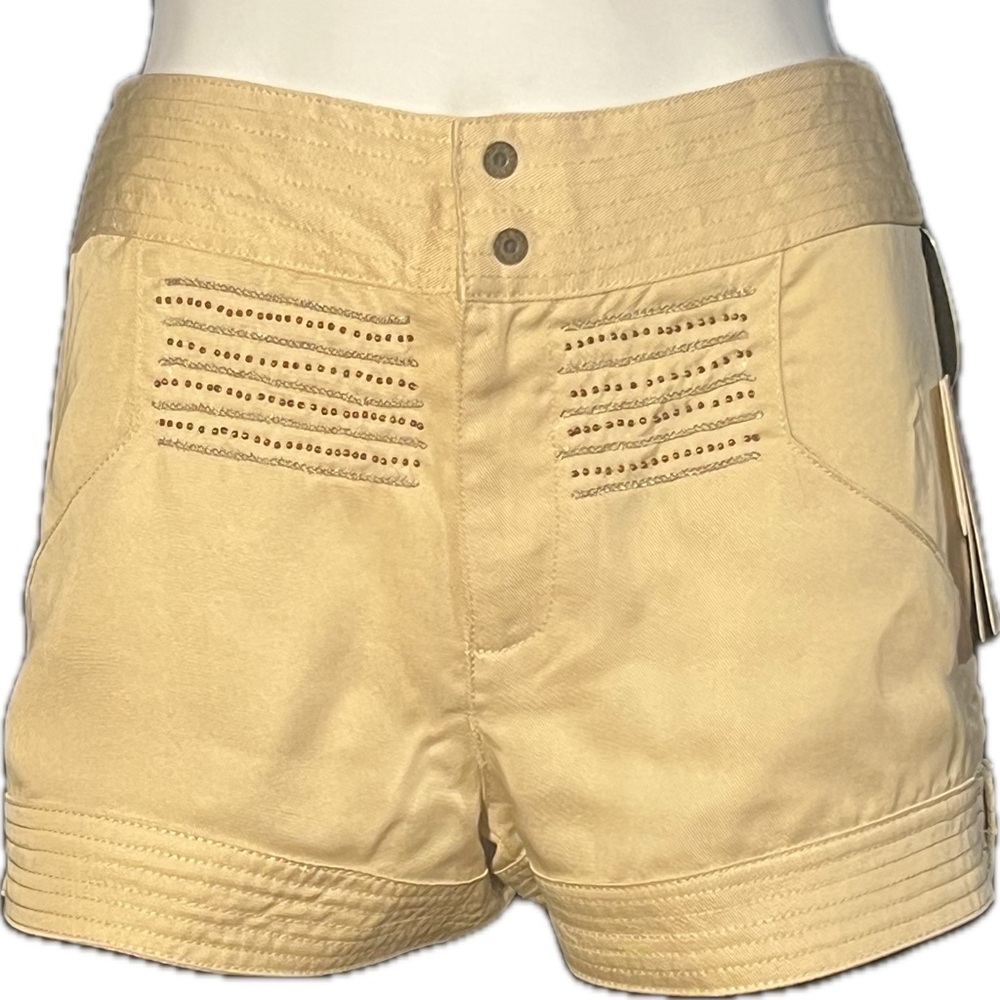 Flannel khaki short shorts w/copper bead & silver chain detailing-NWT